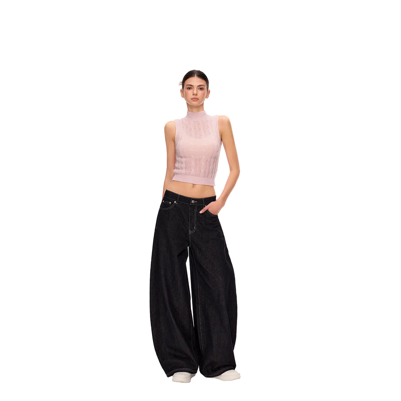 Black Cross-Studded Leather Embroidered Scimitar Jeans