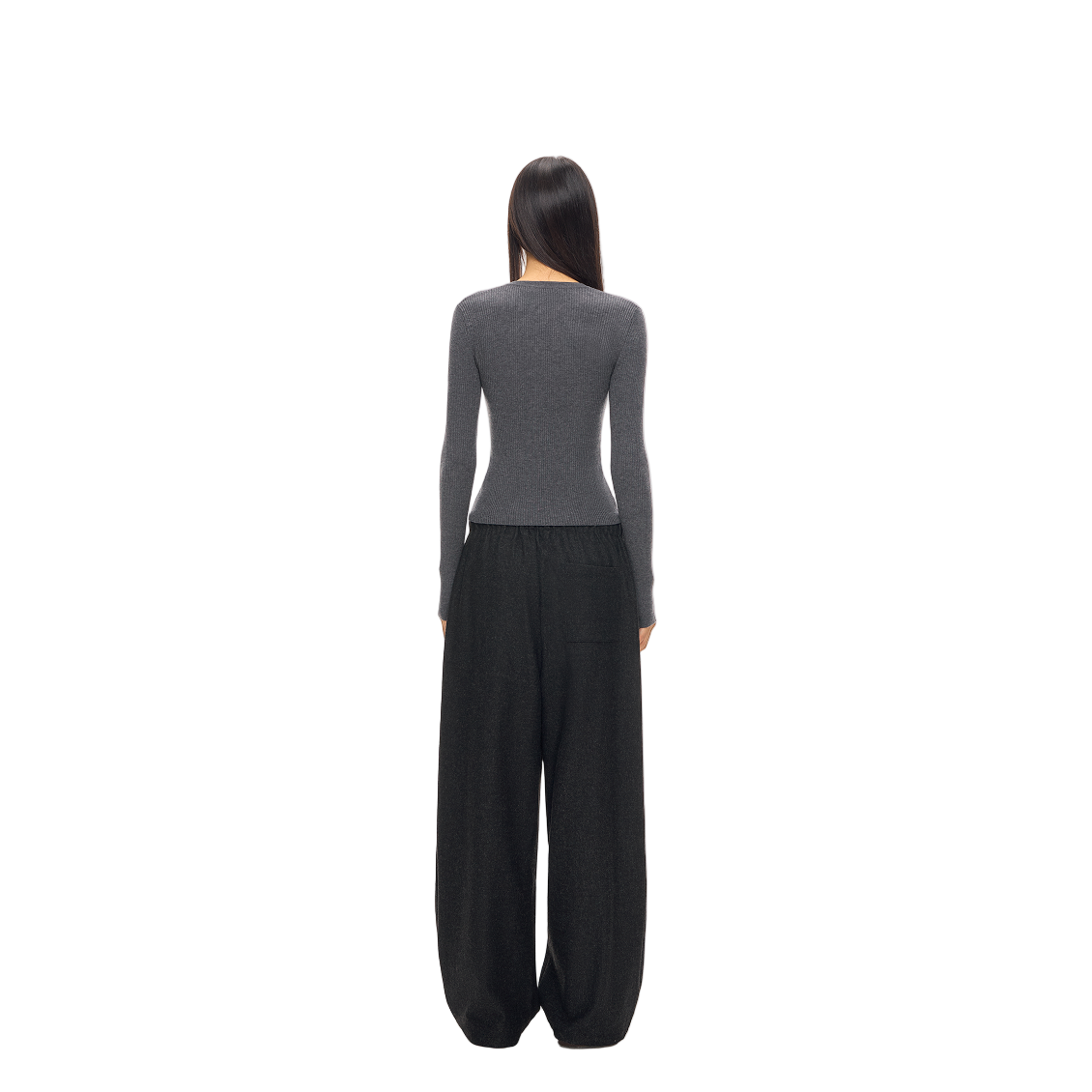 Dark Grey Wool Blend Soft Minimalist Casual Trousers