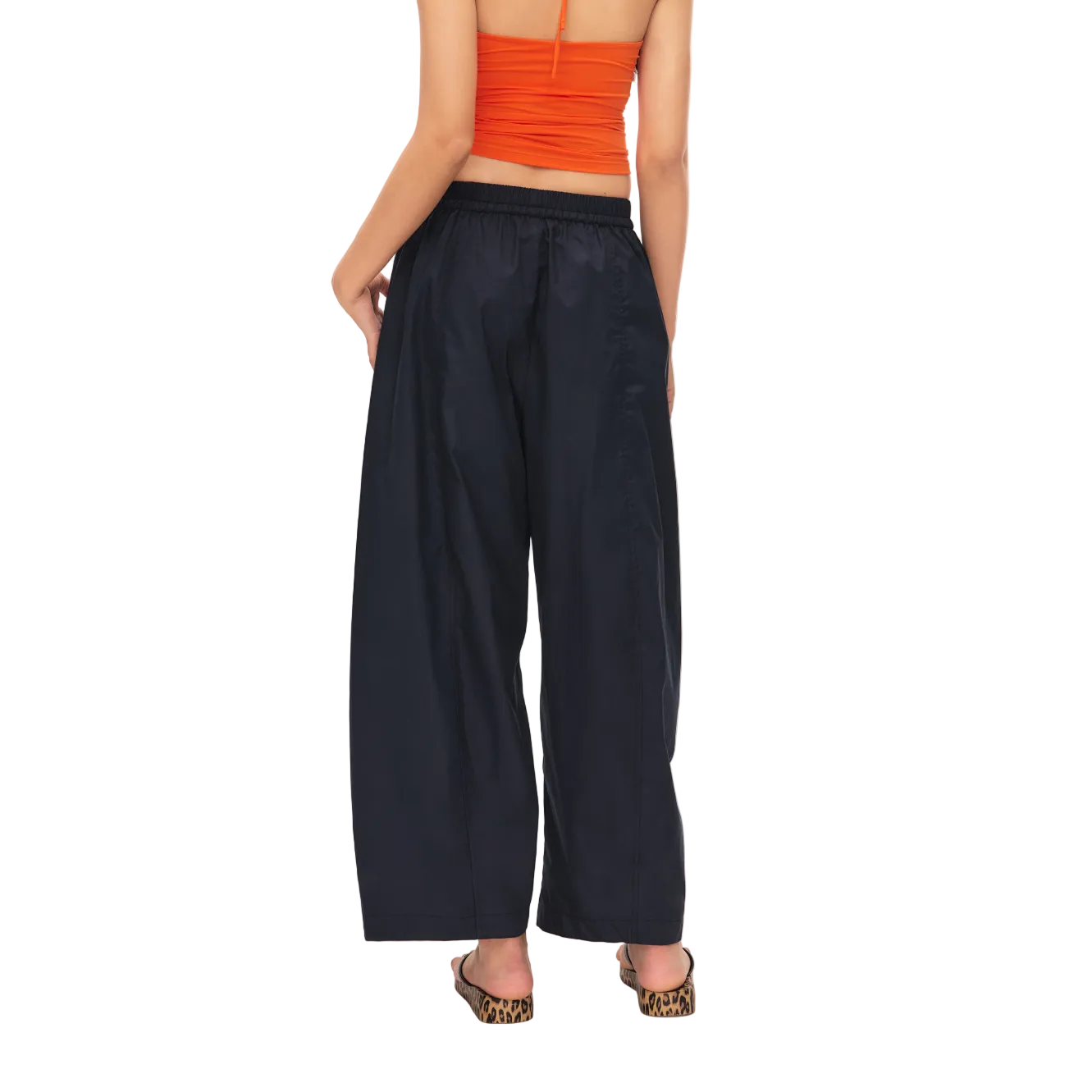 Navy Lightweight Cocoon-Shaped Cropped Pants