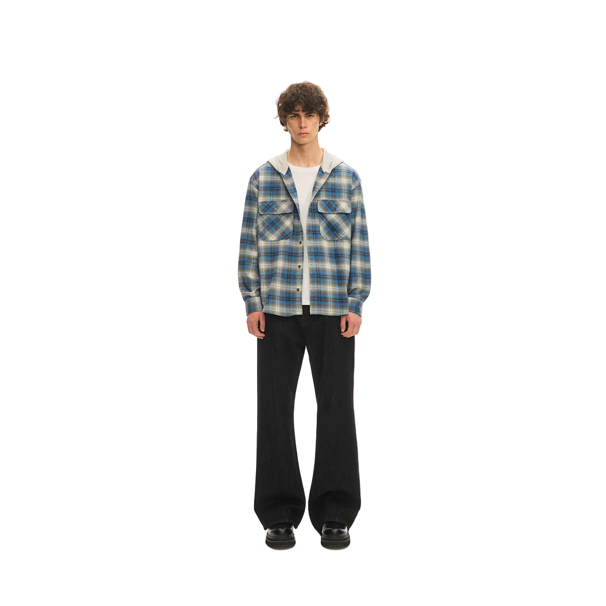 Blue Plaid Hooded Shirt Jacket