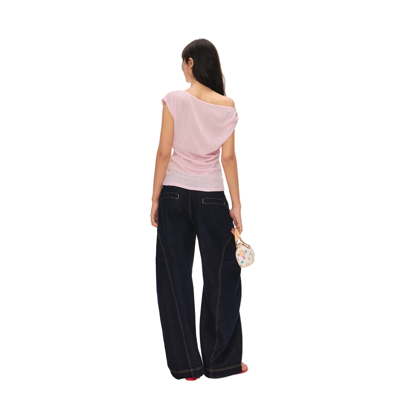Pink Asymmetrical Duffle Collar Off-Shoulder Short-Sleeve T-Shirt