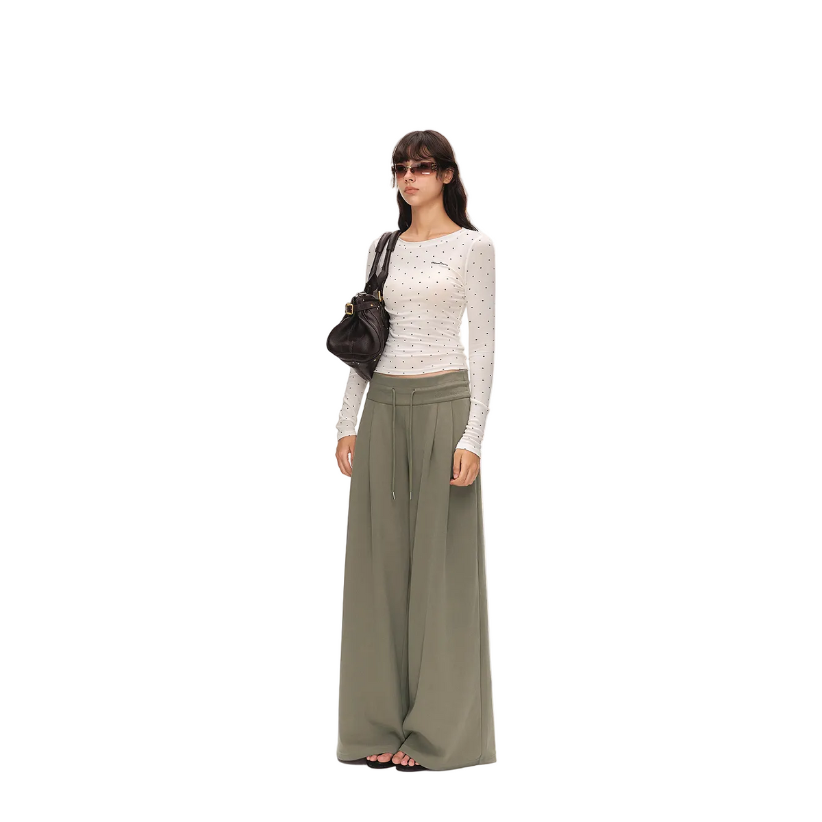 Green Low-Rise Drawstring Wide-Leg Sweatpants