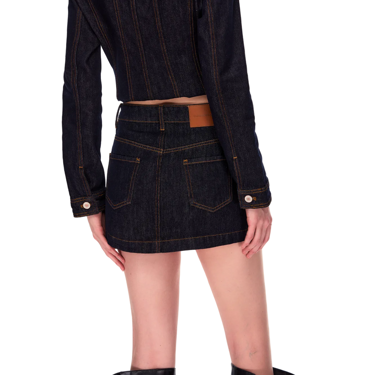 Raw Denim Blue Mid-Low Rise Denim Mini Skirt
