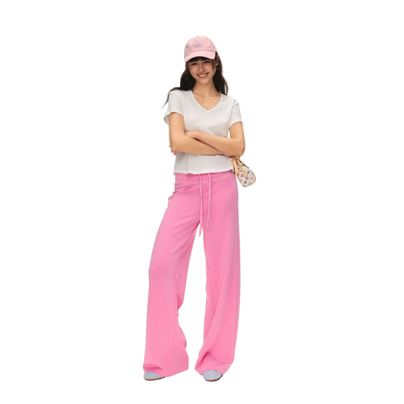 Rose Pink Airy Wide Waist Straight Leg Trousers