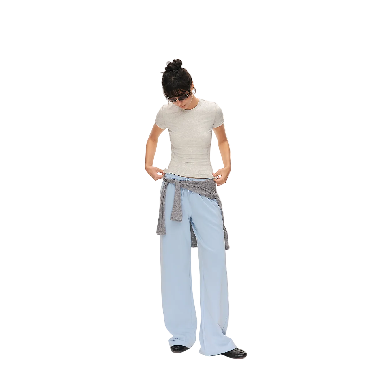 Blue Low-Rise Drawstring Straight-Leg Sweatpants