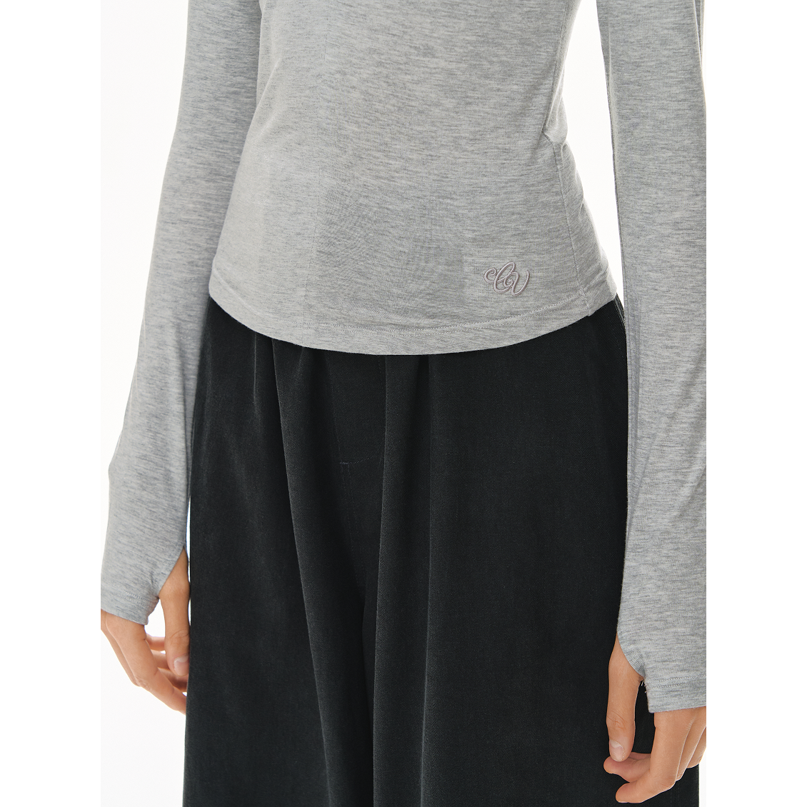 Light Grey Tencel Hooded Zip-up Slim-fit Long Sleeves