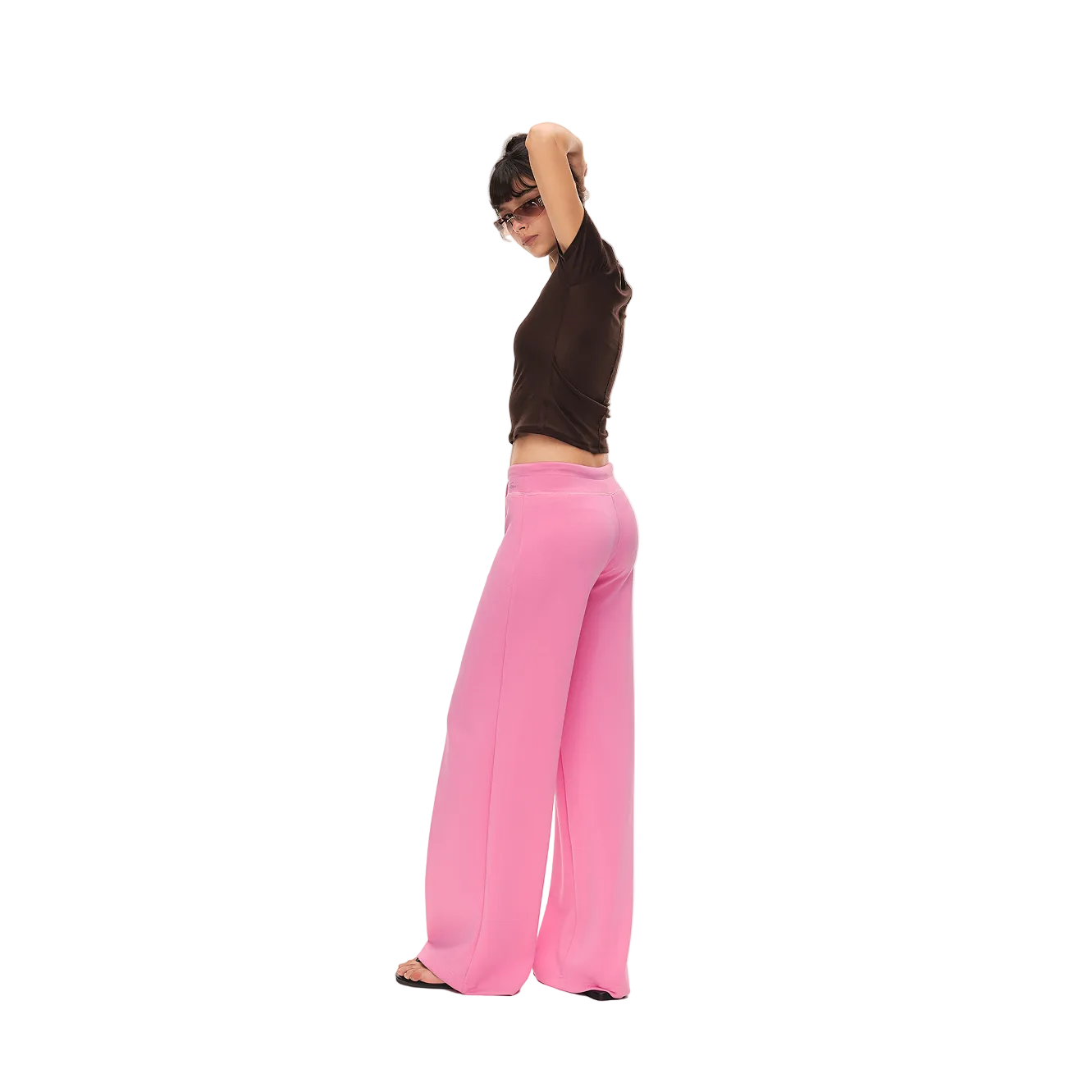 Rose Pink Airy Wide Waist Straight Leg Trousers