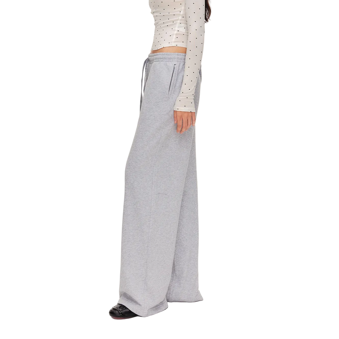 Grey Low-Rise Drawstring Straight-Leg Sweatpants