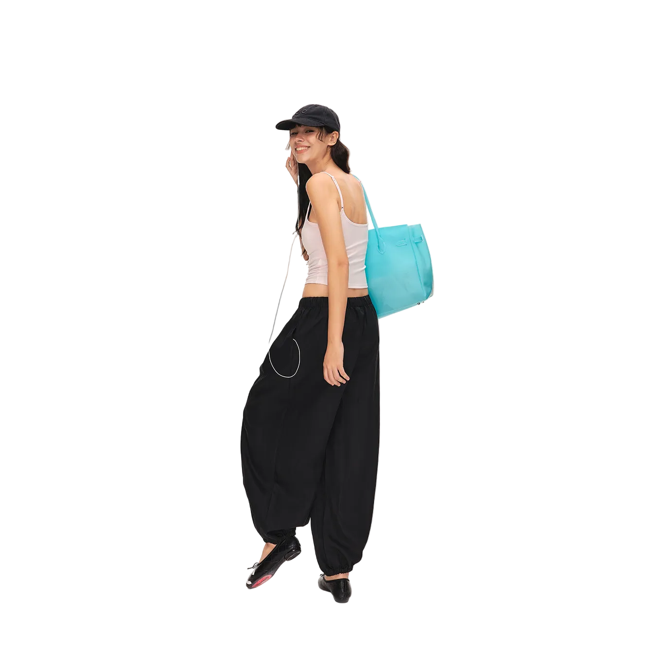 Black Lyocell Lightweight Loose-fitting Lantern Pants
