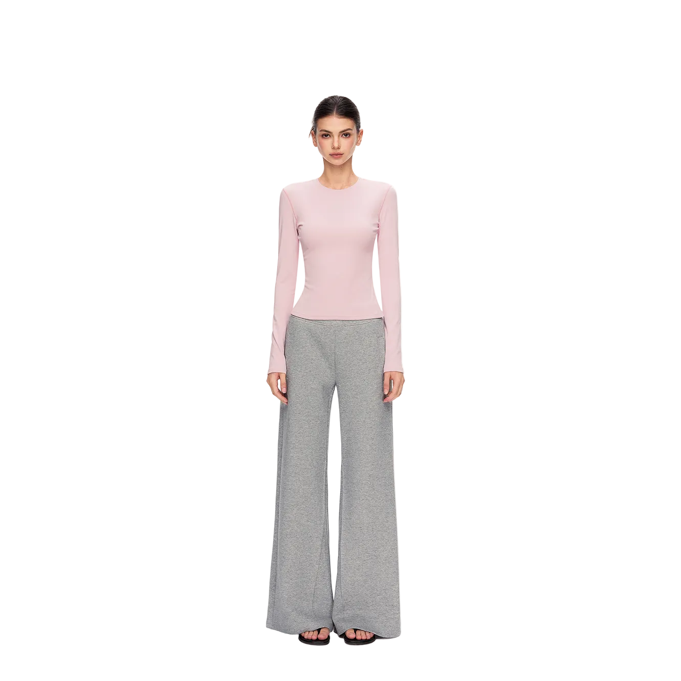 Grey Mid-Low Rise Flare Wide-Leg Sweatpants