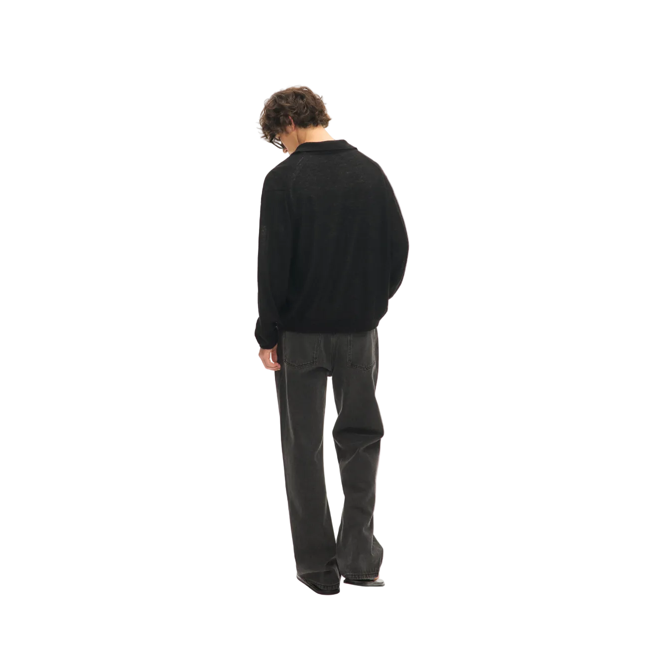 Black Wool Blend Collared Sweater