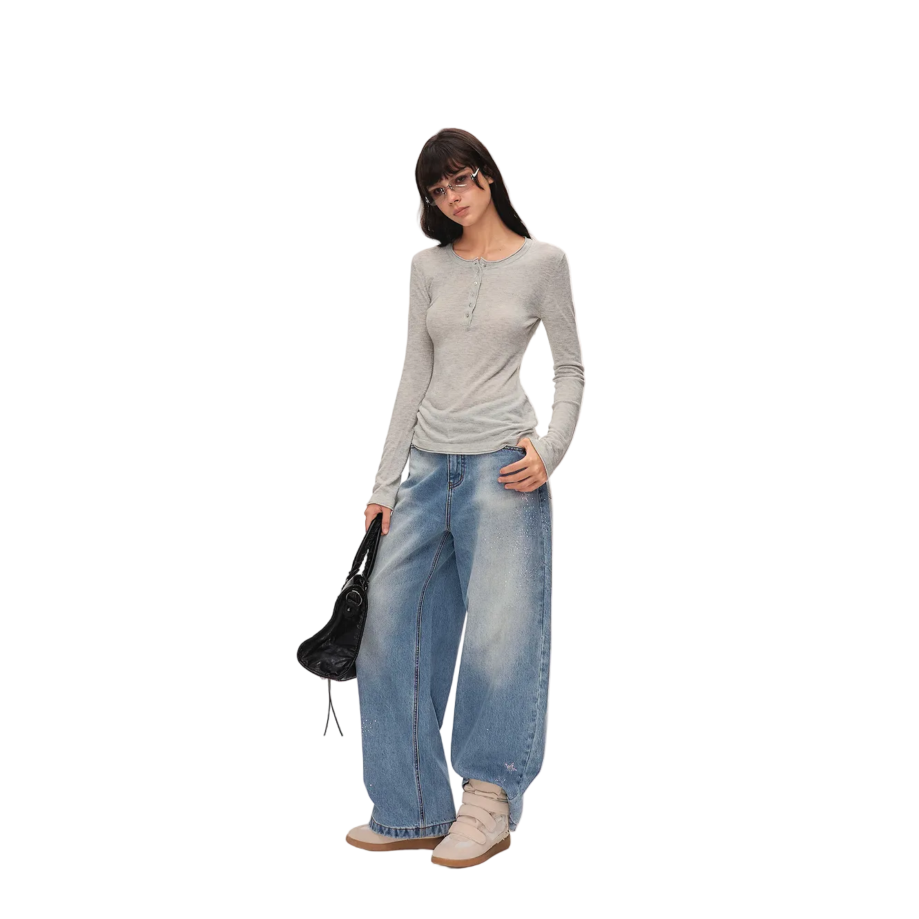 Grey Rolled-Edge Tencel Linen Knit Sweater