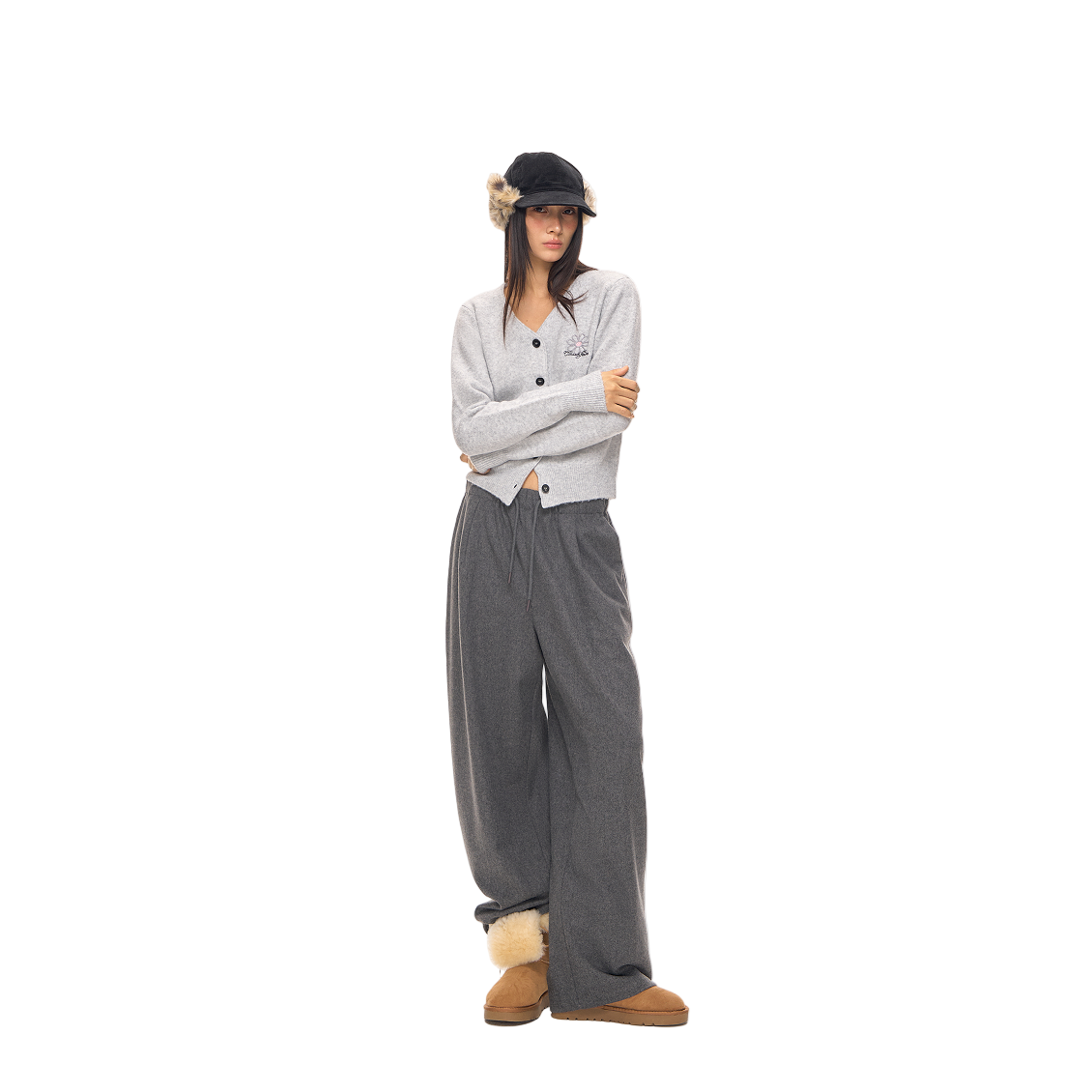 Light Grey Wool Blend Soft Minimalist Casual Trousers