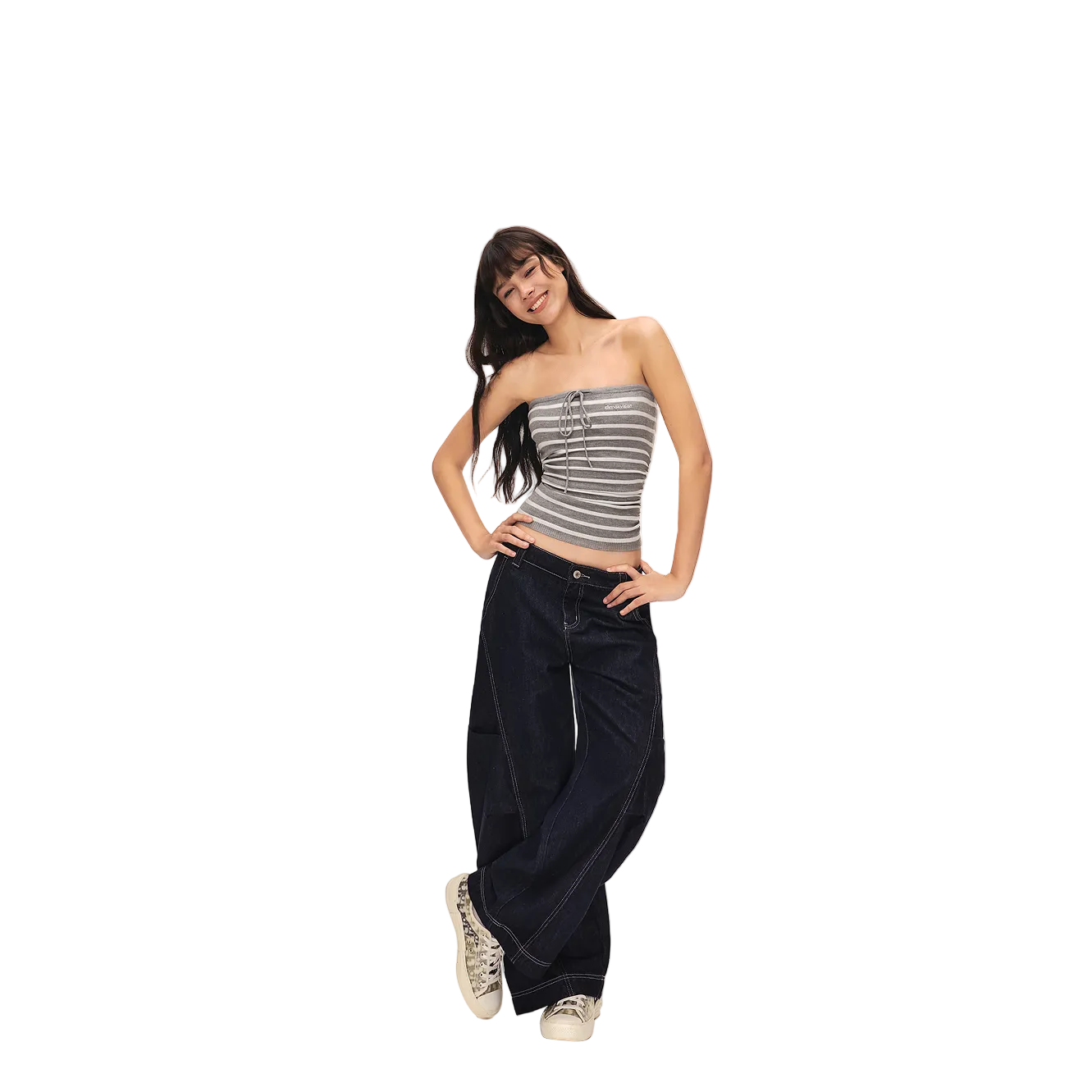 Grey Cashmere Blend Striped Tie-Waist Bandeau Vest