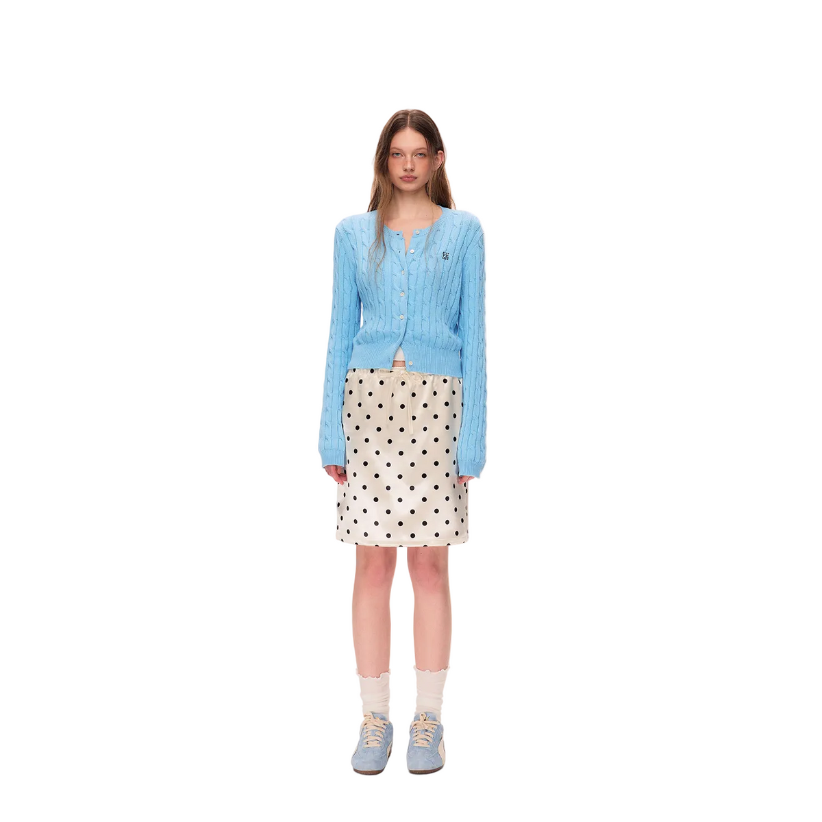 Blue 3D Cable Knit Linen Cardigan