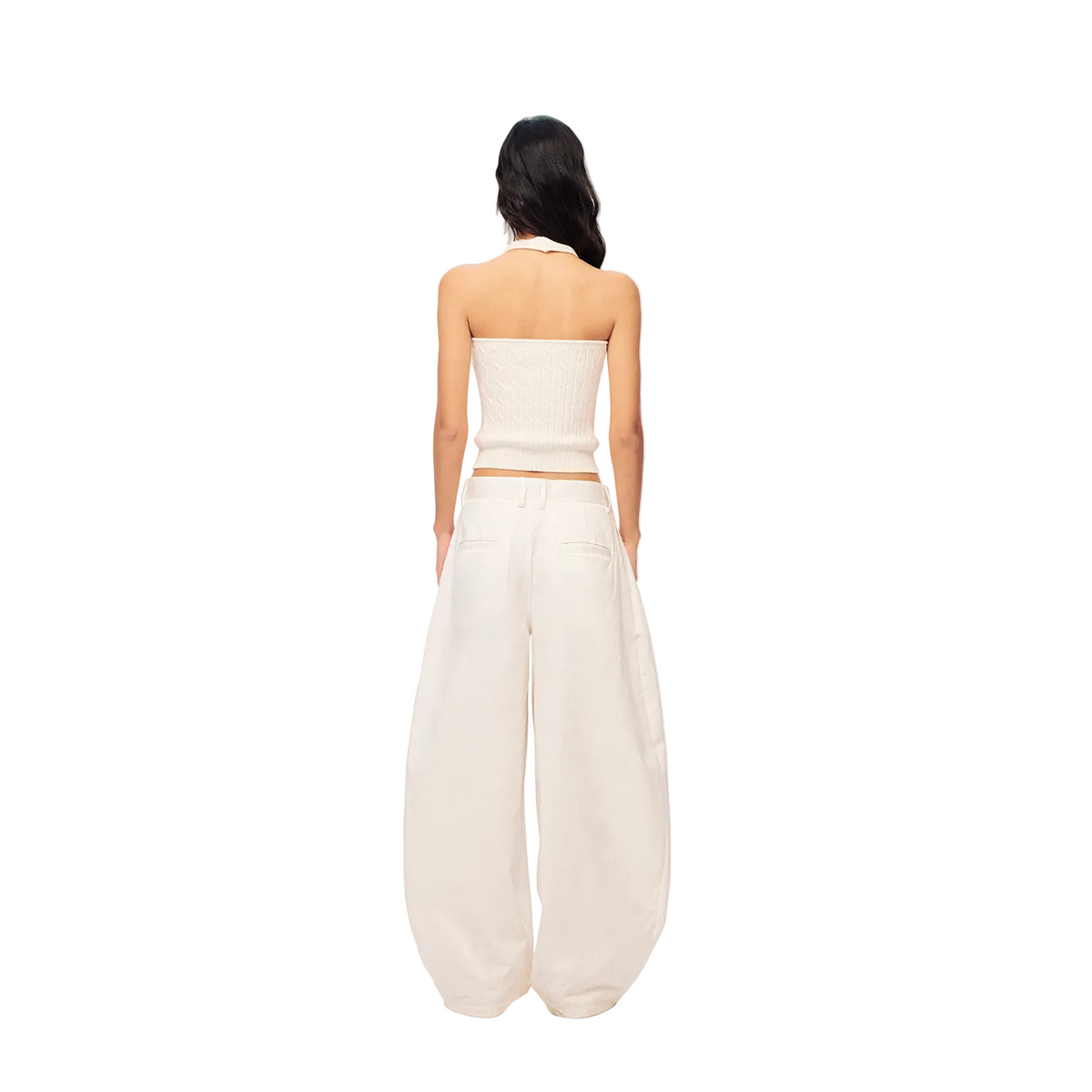 White Tencel Cotton 3D Cut Curved Pants