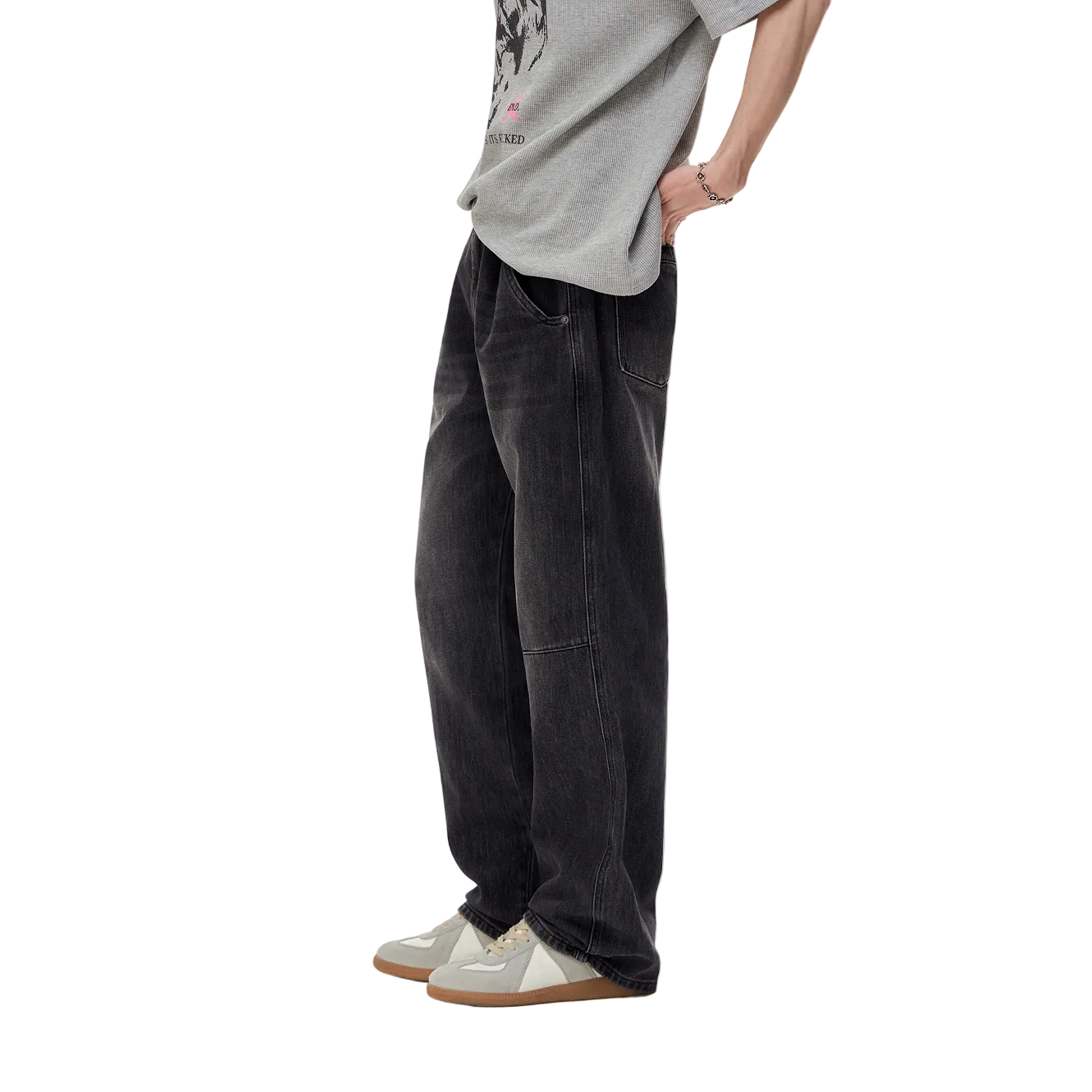 Washed Black Distressed Straight Leg Jeans