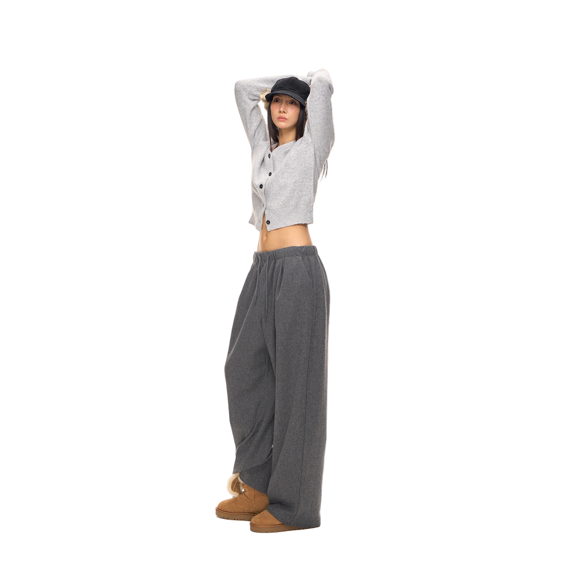 Light Grey Wool Blend Soft Minimalist Casual Trousers