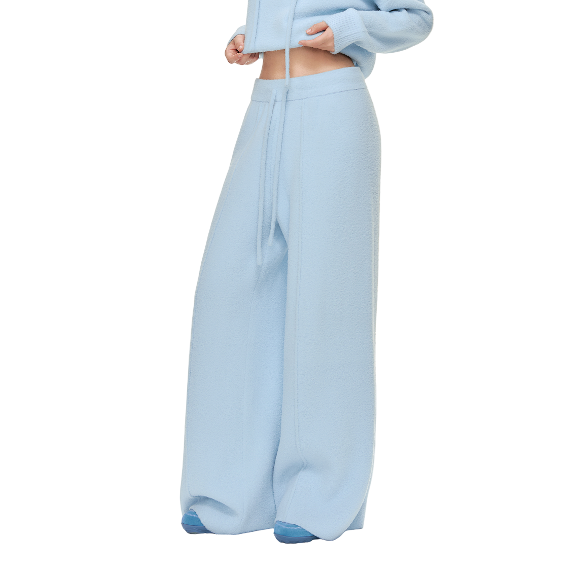 Blue Double-Sided Fleece Straight Leg Pants