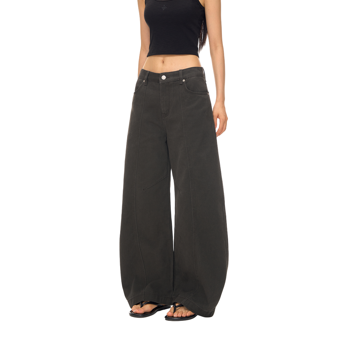 Dark Grey Retro 3D Cut Deconstructed Curved Blade Jeans