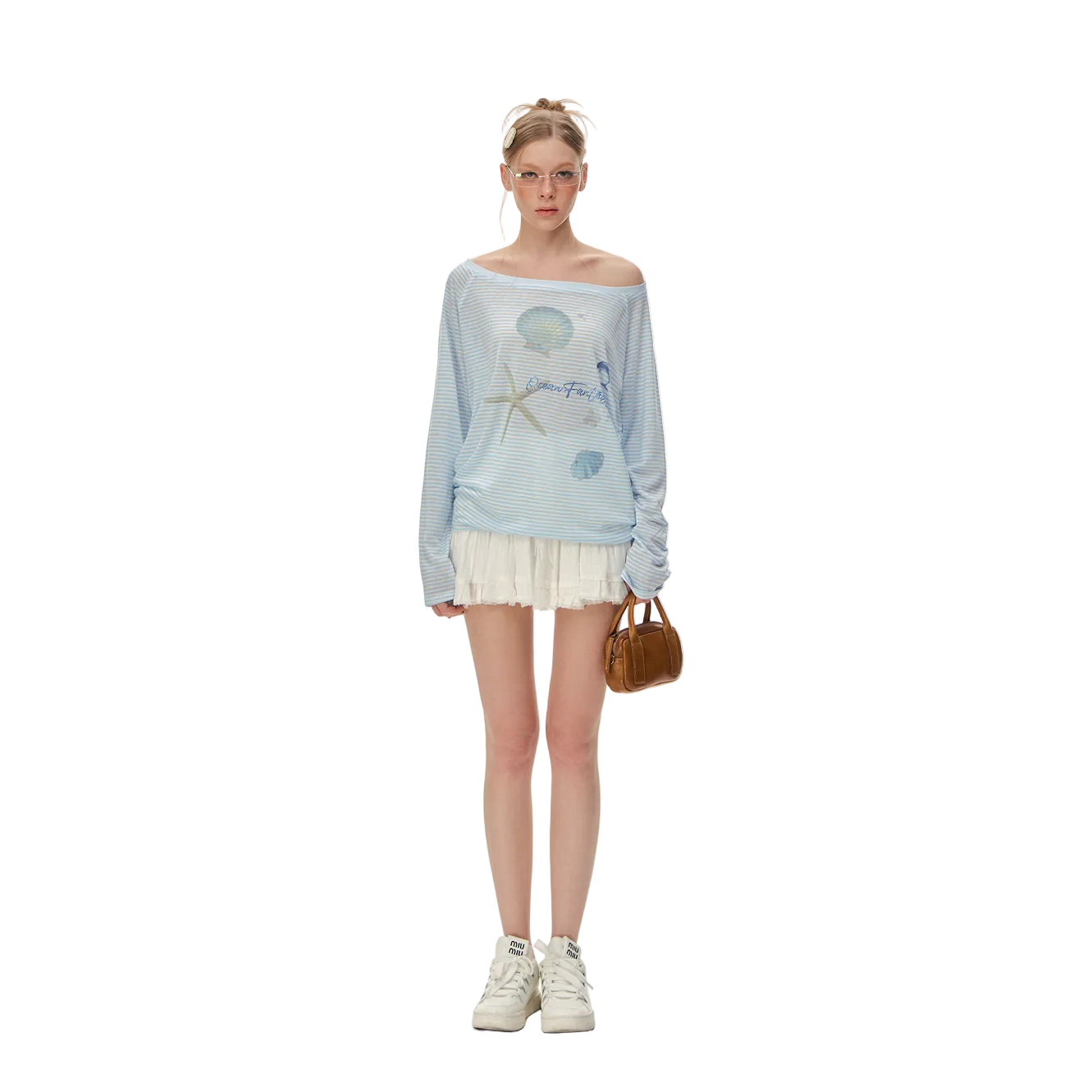 Blue Lyocell Resort Style Off-Shoulder Cover-Up