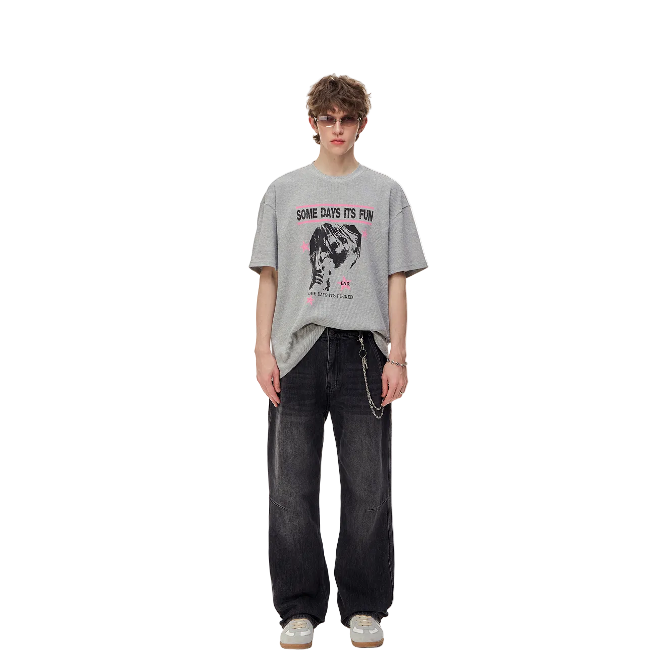 Washed Black Distressed Straight Leg Jeans