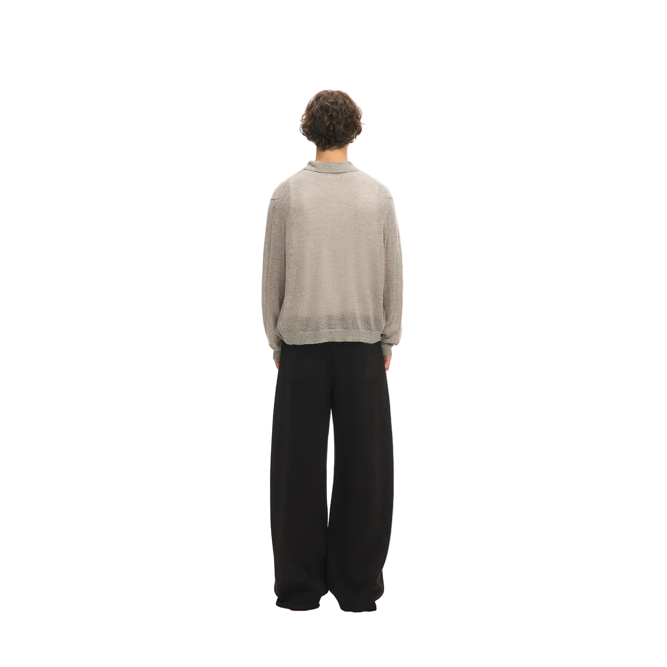 Grey Wool Blend Collared Sweater
