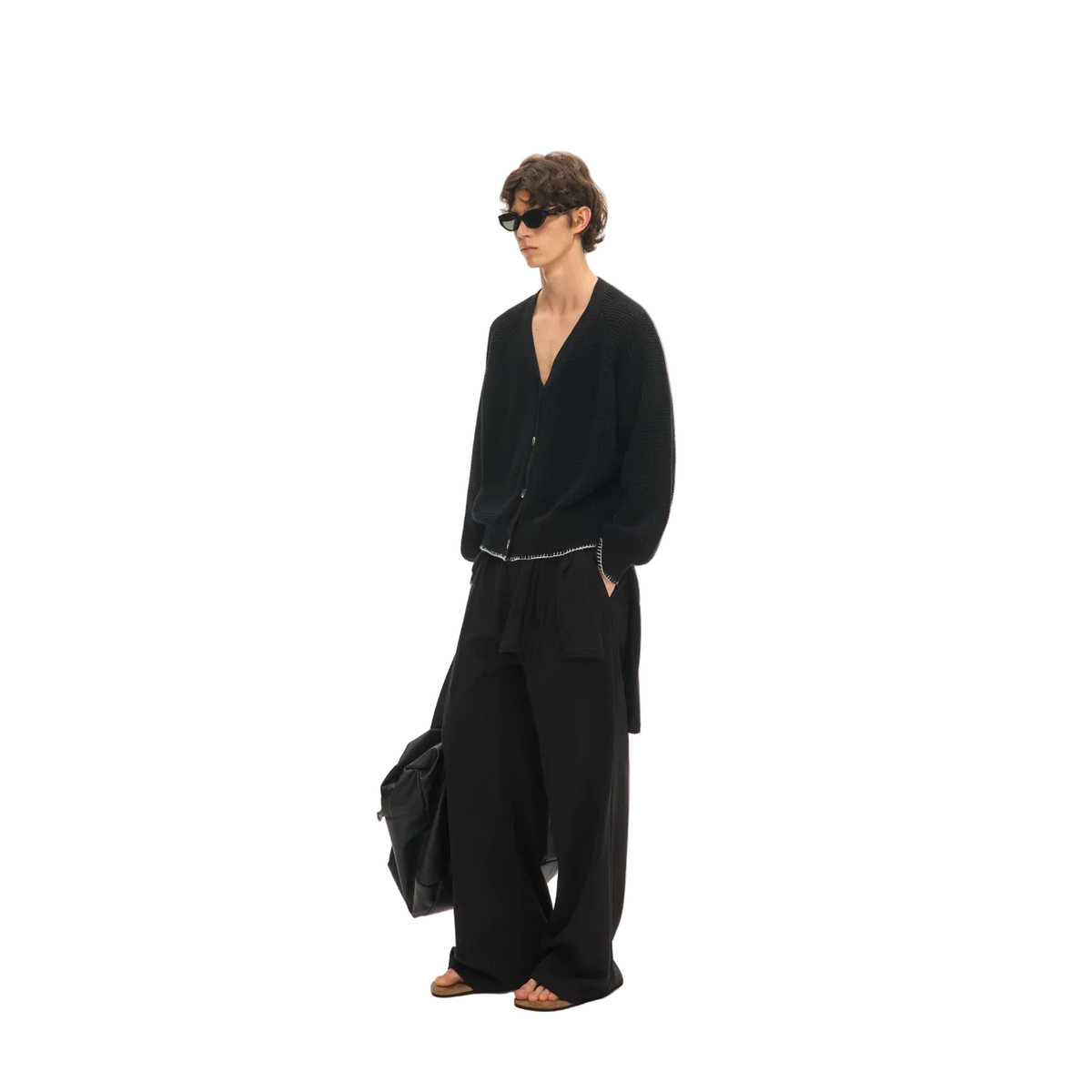 Black Color-blocked V-neck Cardigan