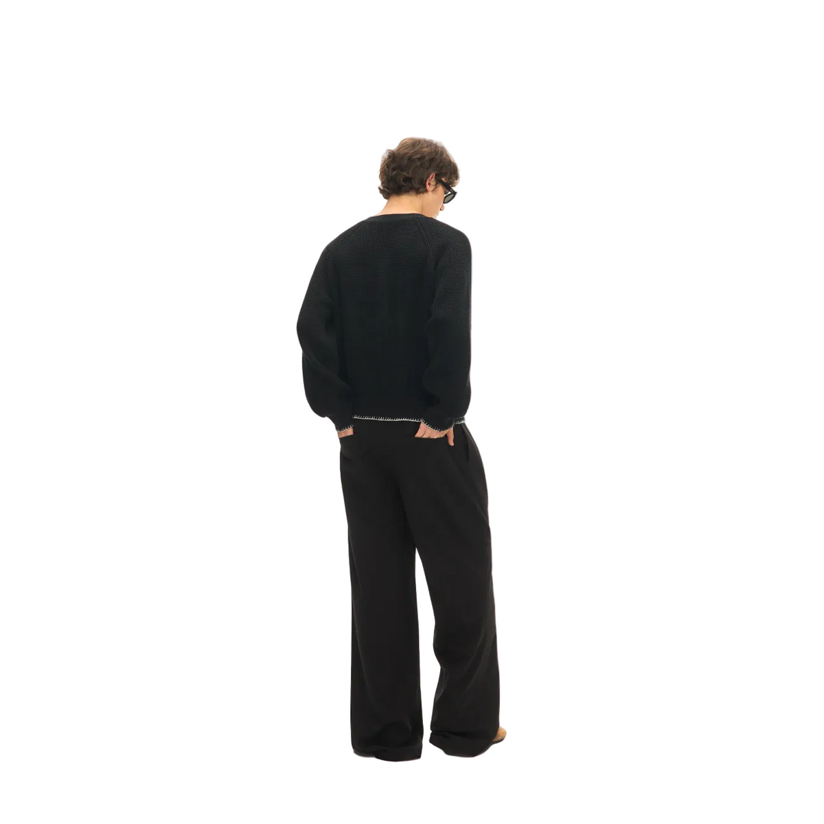 Black Color-blocked V-neck Cardigan