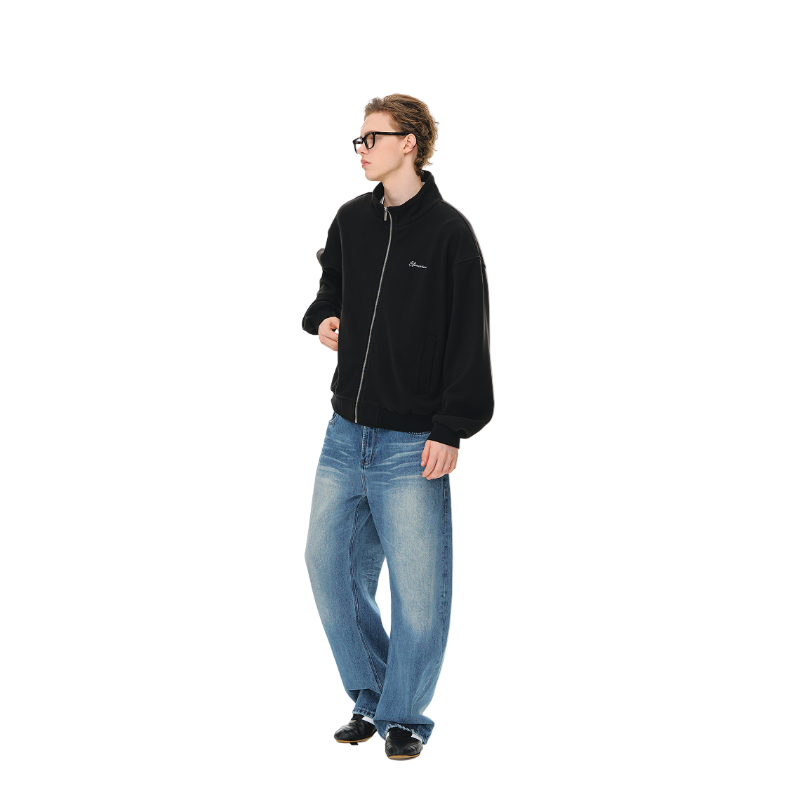 Black Double-Faced Warm Fleece Stand Collar Jacket