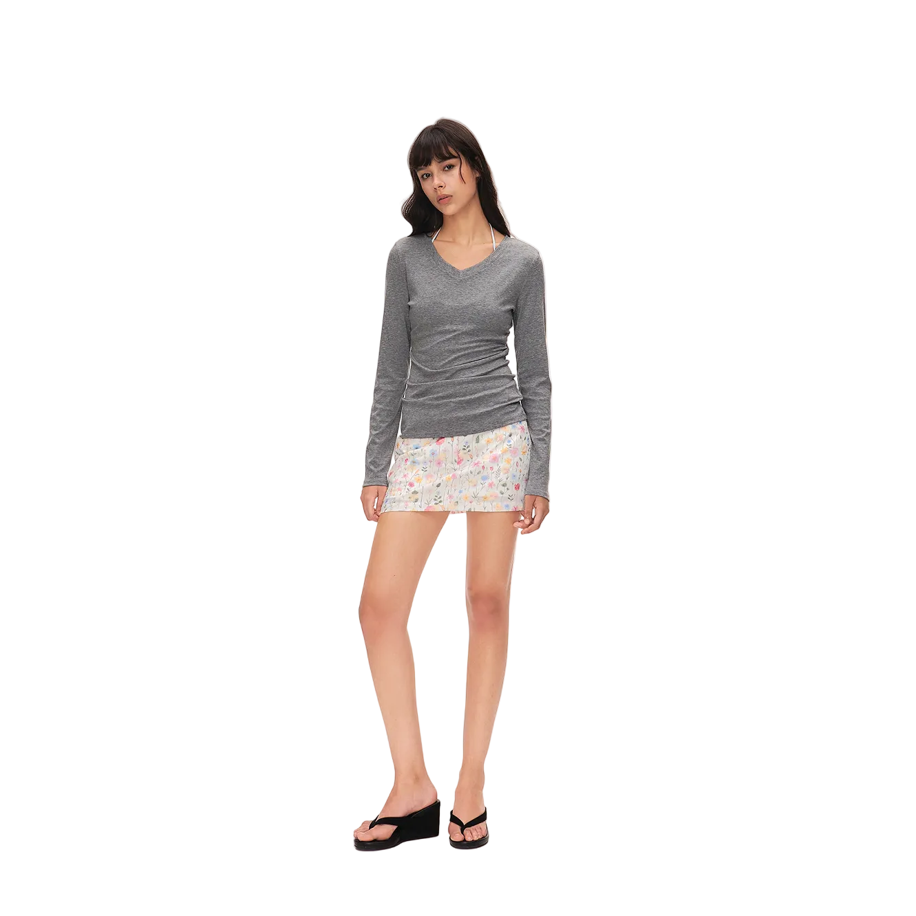 White Floral Embroidery Low-Waisted Mini Skirt