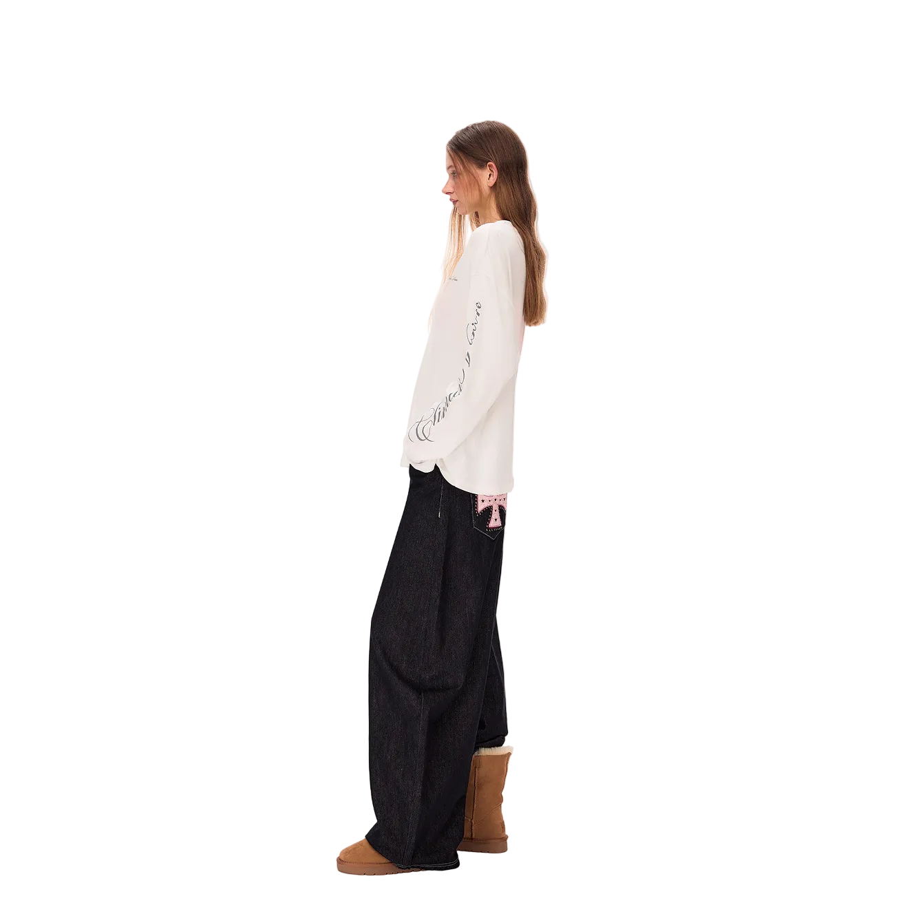Black Cross-Studded Leather Embroidered Scimitar Jeans