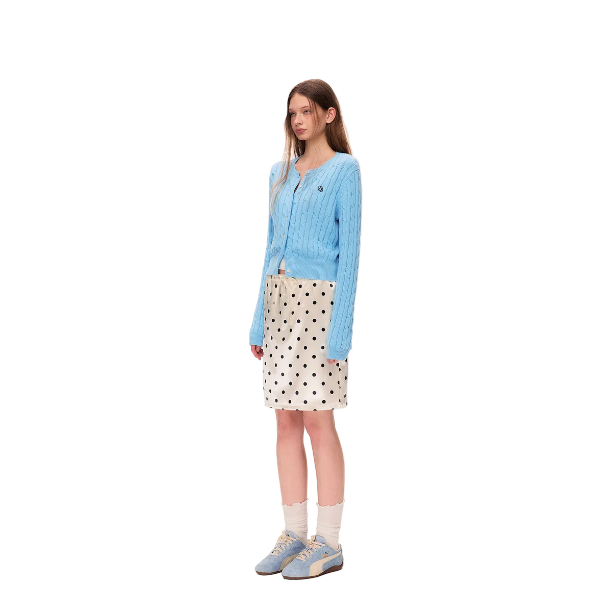 Blue 3D Cable Knit Linen Cardigan