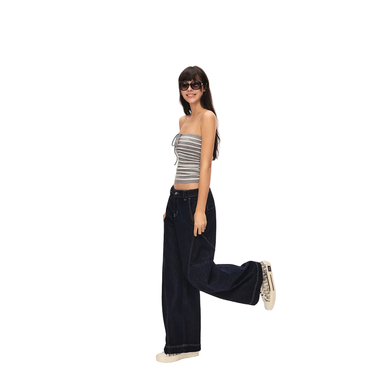 Grey Cashmere Blend Striped Tie-Waist Bandeau Vest