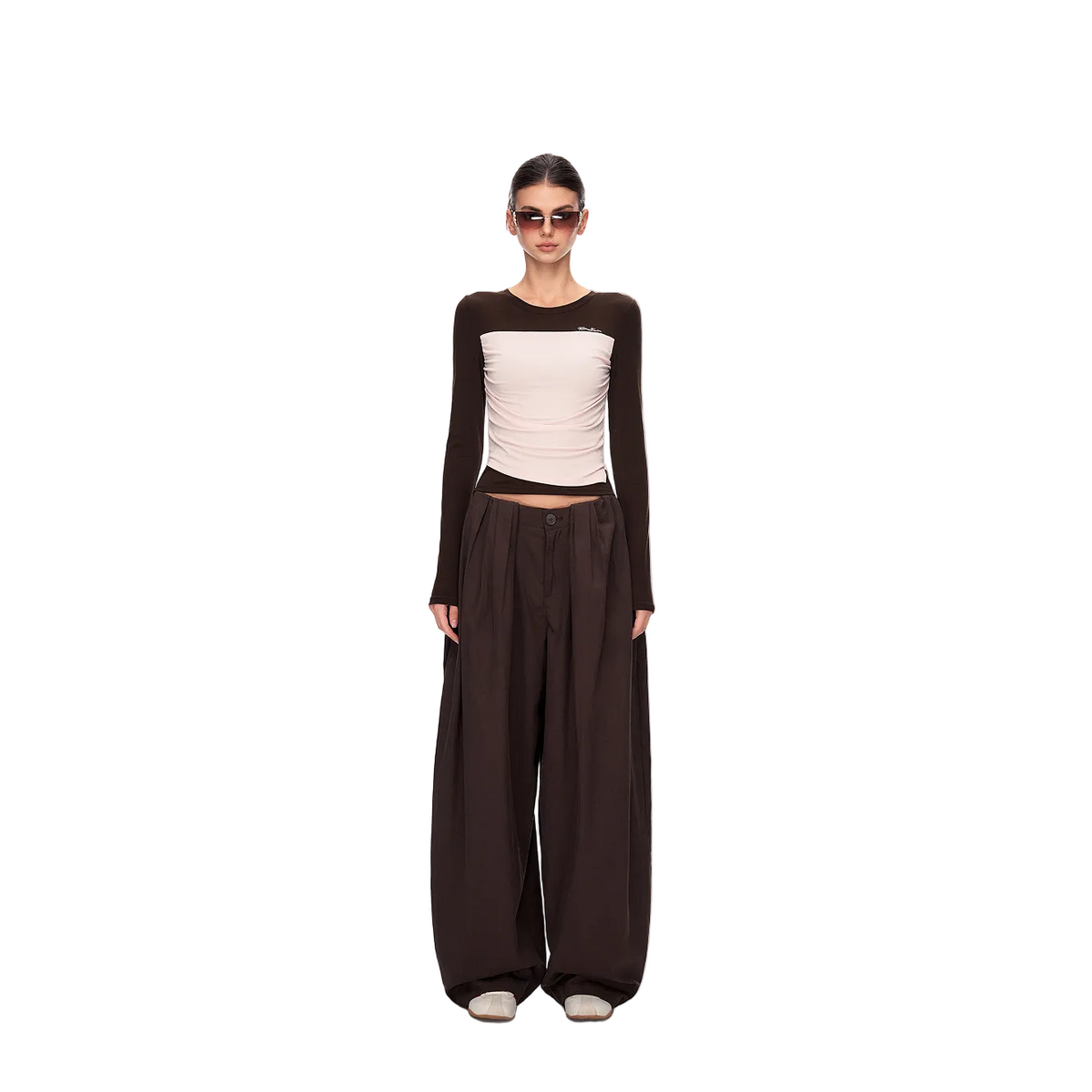 Brown Tencel Cotton 3D Cut Curved Pants