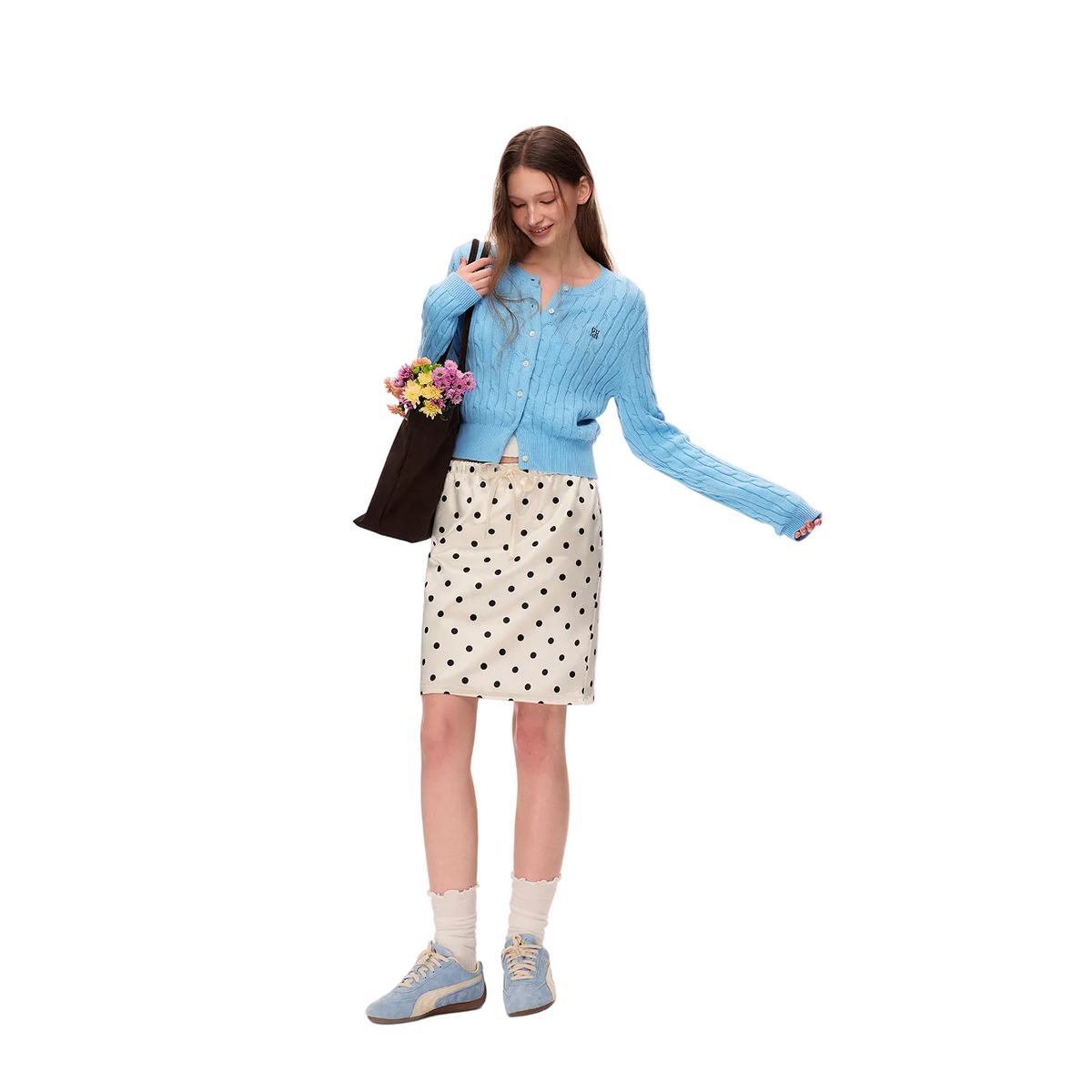 Blue 3D Cable Knit Linen Cardigan