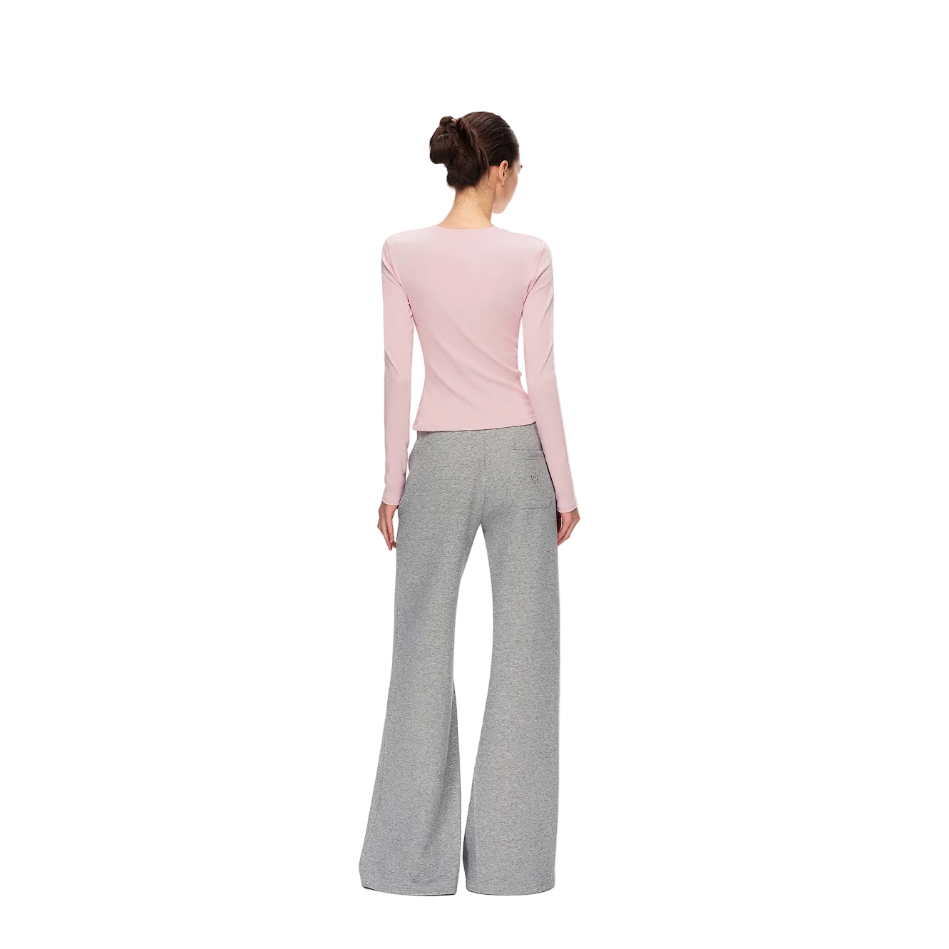 Grey Mid-Low Rise Flare Wide-Leg Sweatpants
