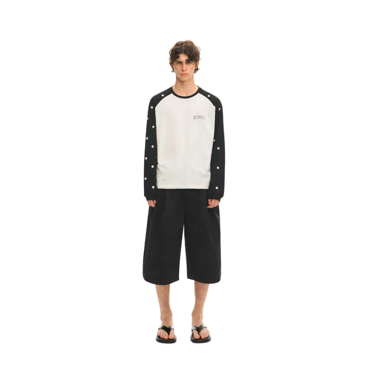 Black and White Color Block Star Long-Sleeve T-Shirt