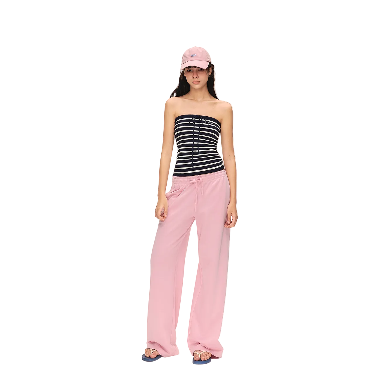 Navy Blue Cashmere Blend Striped Tie-Waist Bandeau Vest