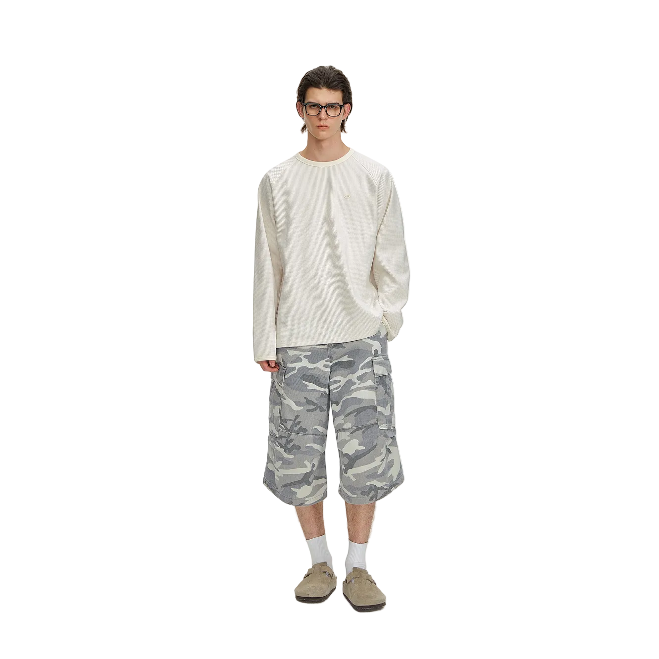 Beige Waffle Knit Quick-Drying Long-Sleeve T-Shirt