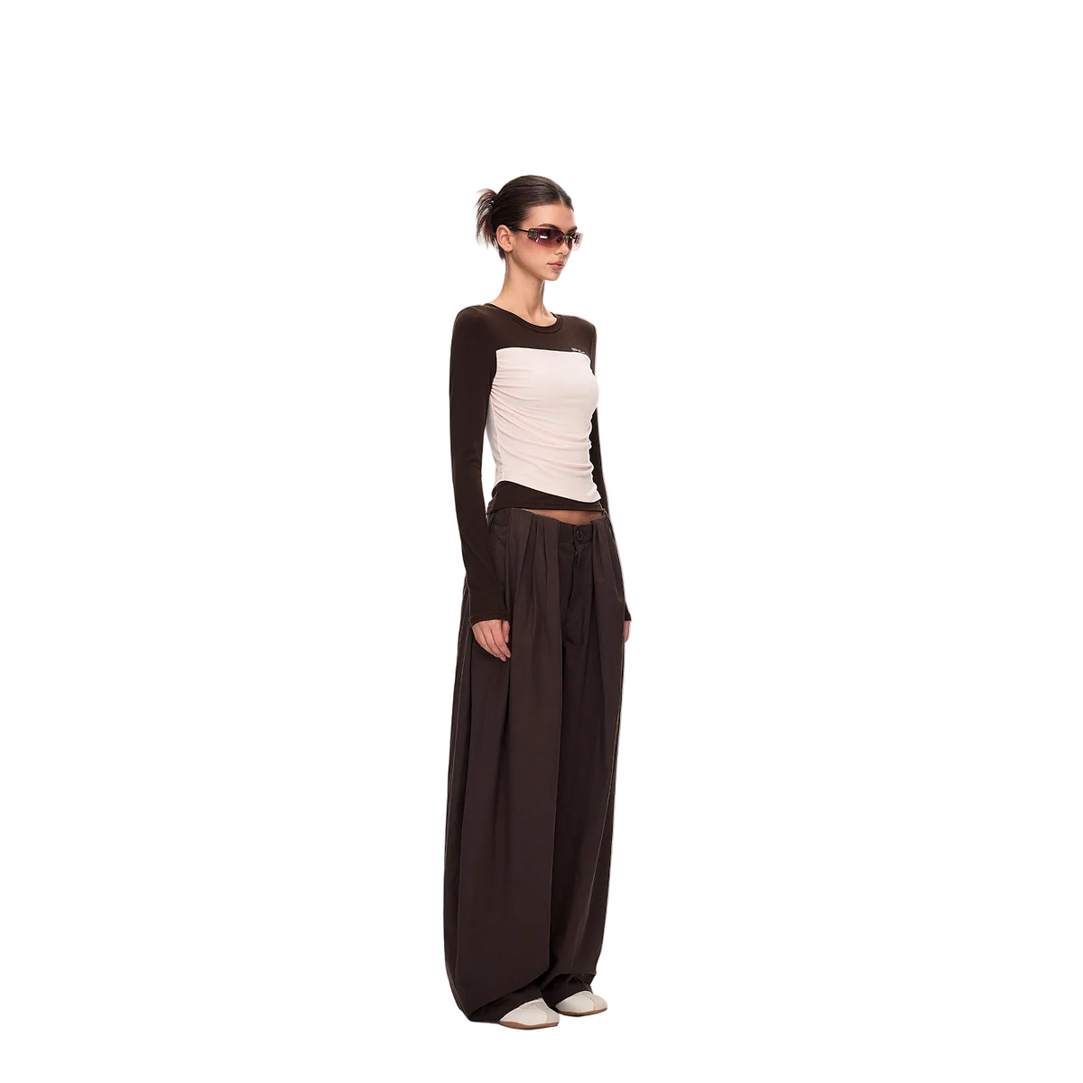 Brown Tencel Cotton 3D Cut Curved Pants