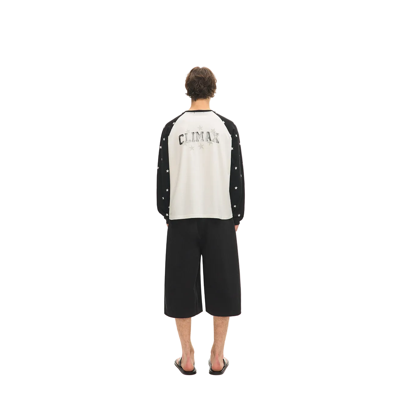 Black and White Color Block Star Long-Sleeve T-Shirt