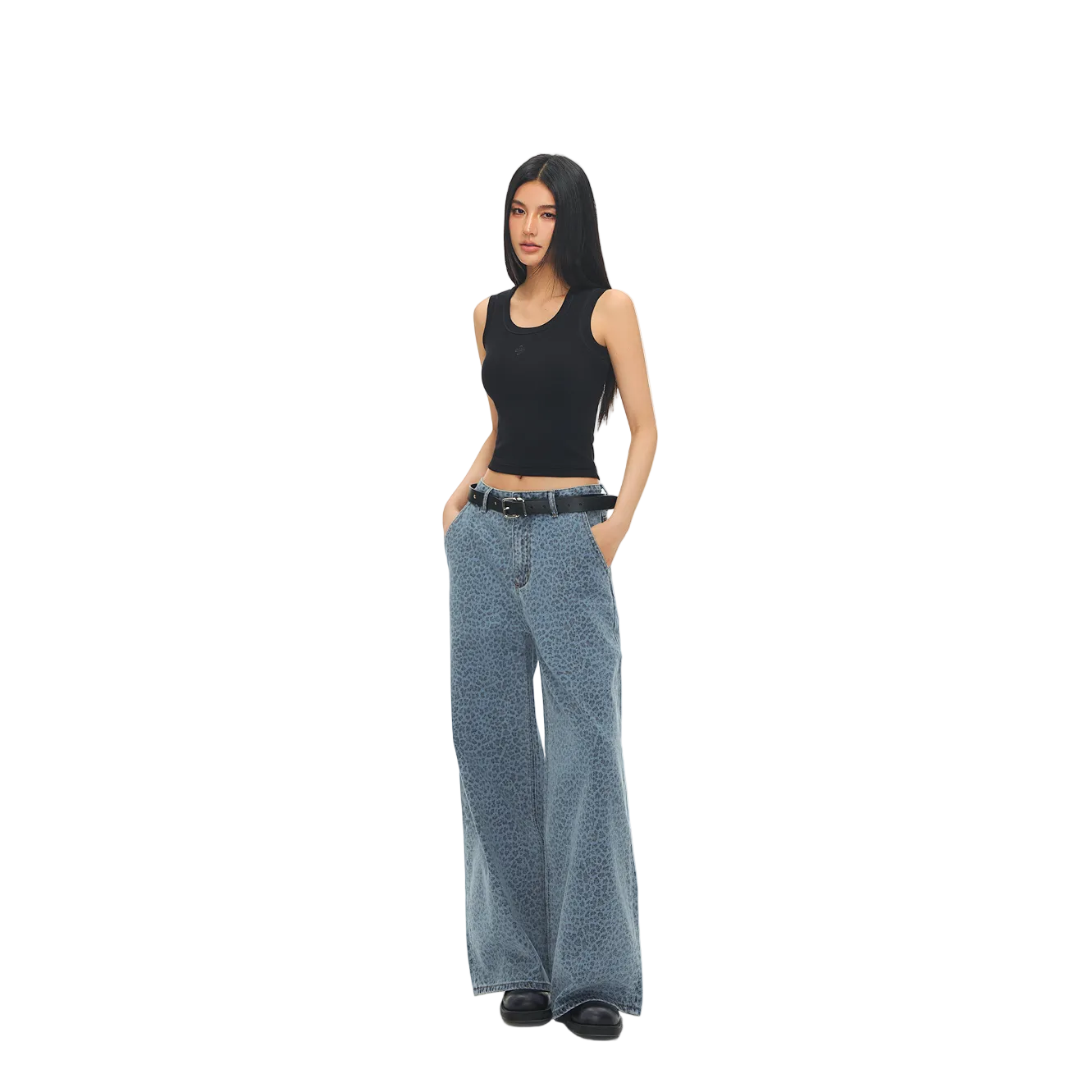 Blue Washed Leopard Print Jeans