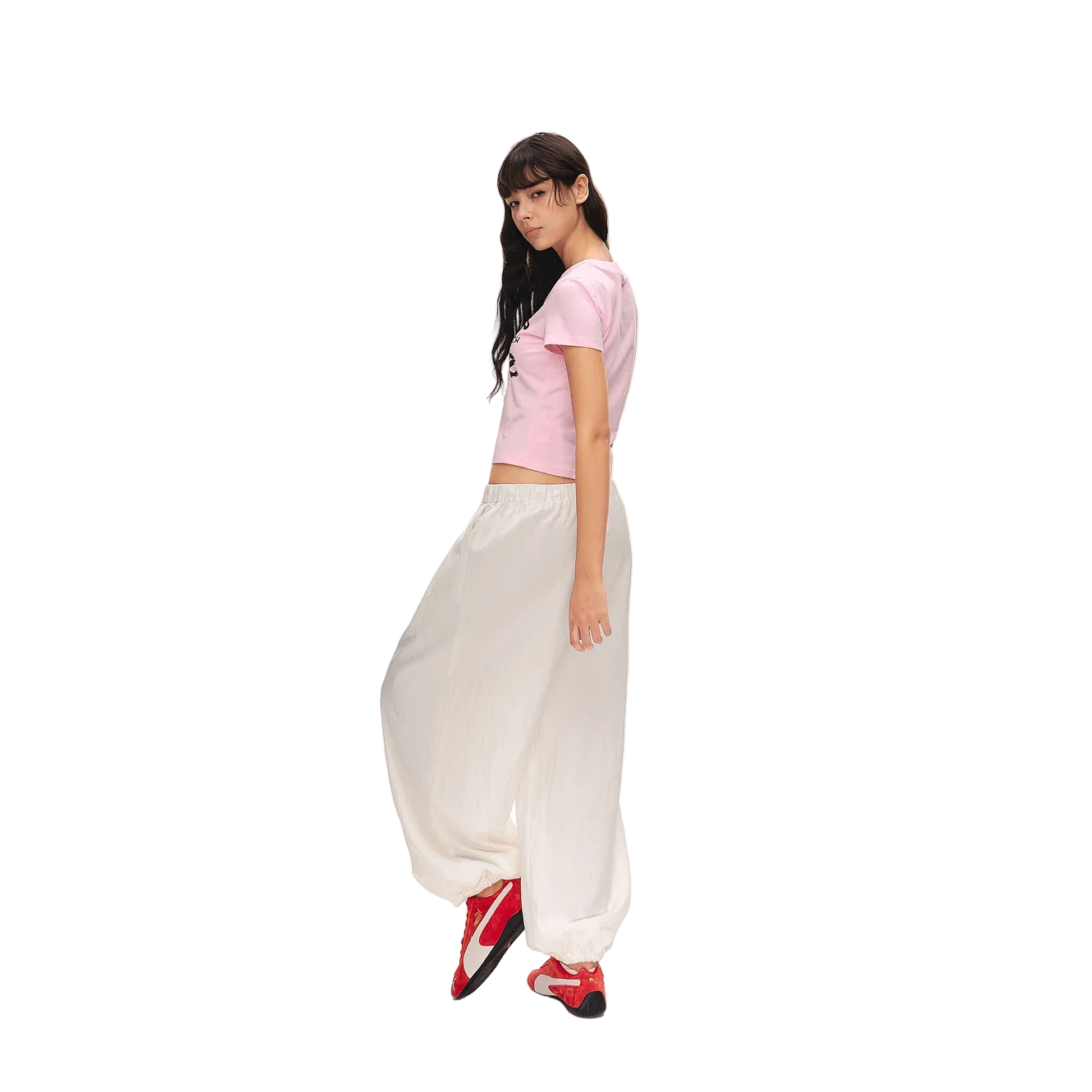 White Lyocell Lightweight Loose-fitting Lantern Pants