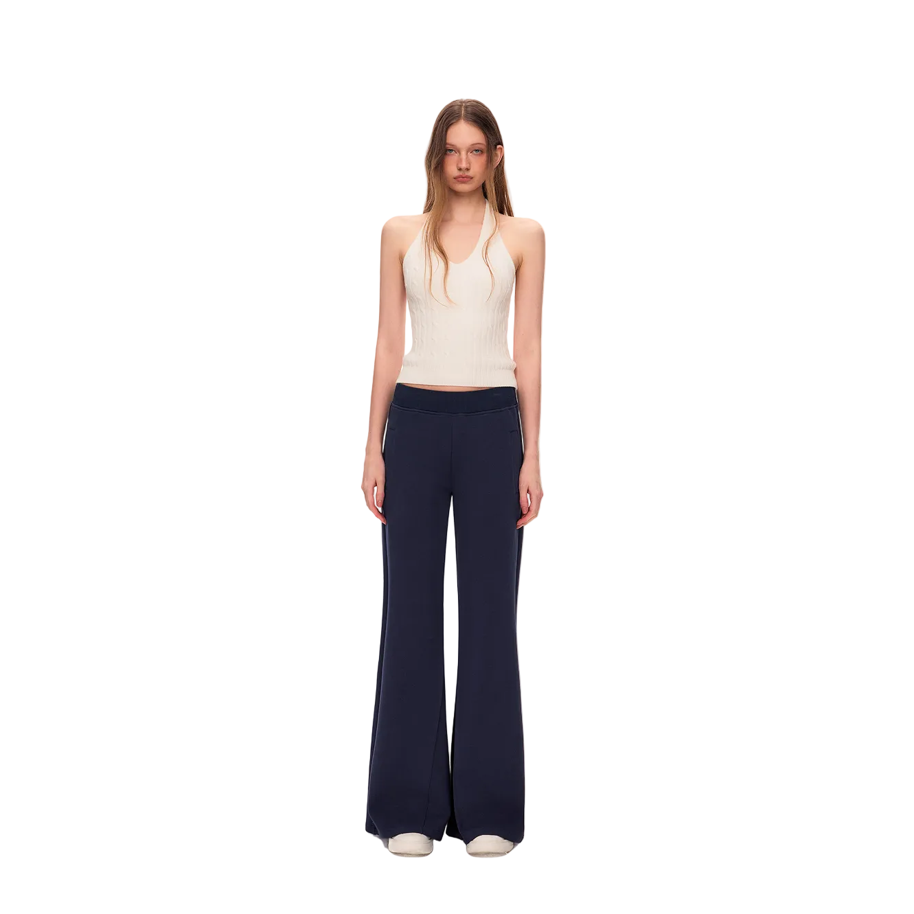 Navy Blue Mid-Rise Slightly Flared Wide-Leg Sweatpants