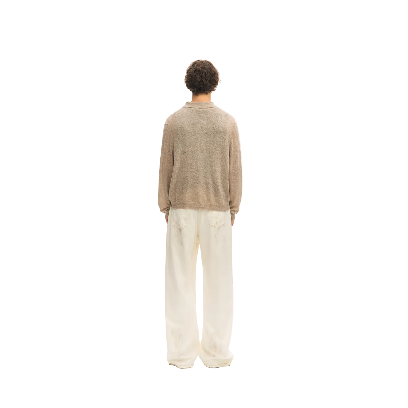 Khaki Wool Blend Collared Sweater