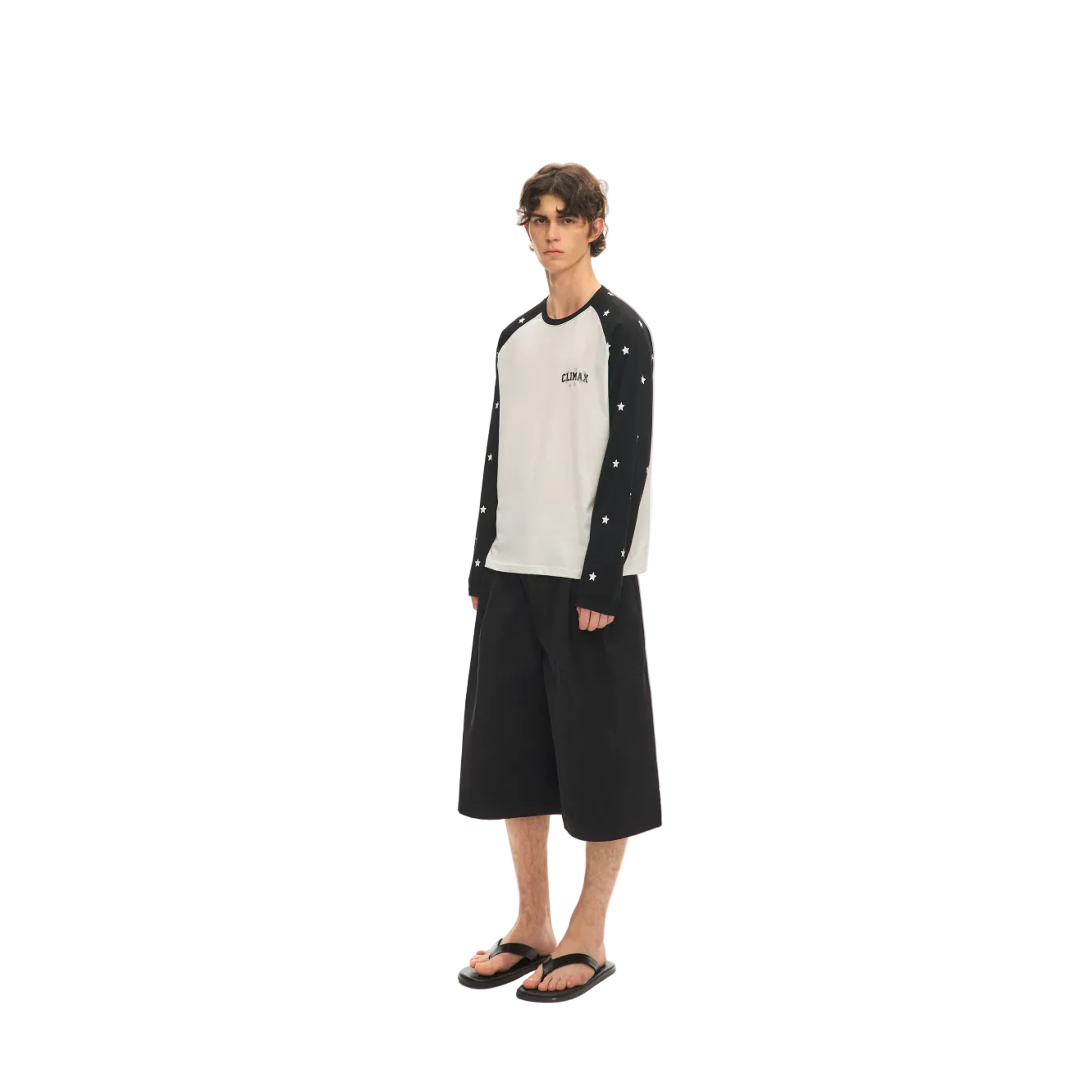 Black and White Color Block Star Long-Sleeve T-Shirt