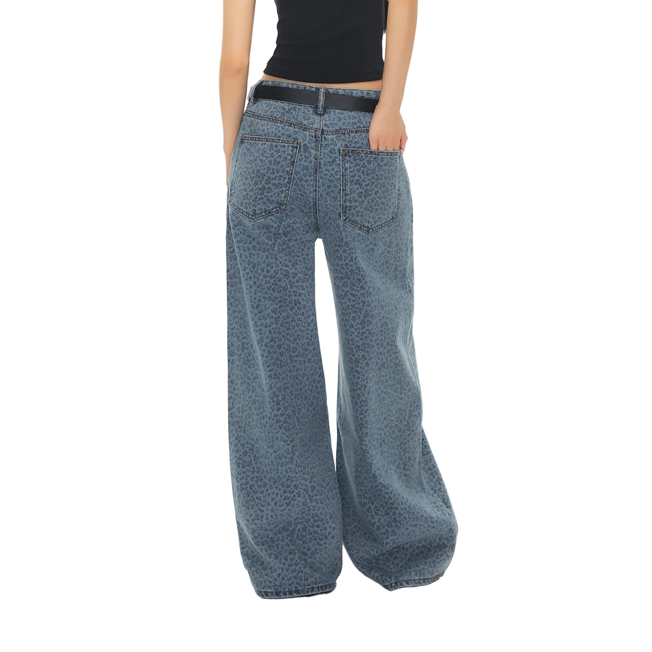 Blue Washed Leopard Print Jeans