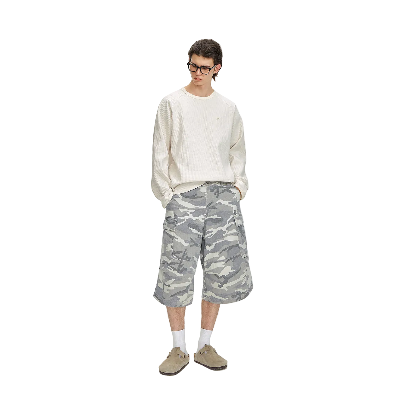Beige Waffle Knit Quick-Drying Long-Sleeve T-Shirt