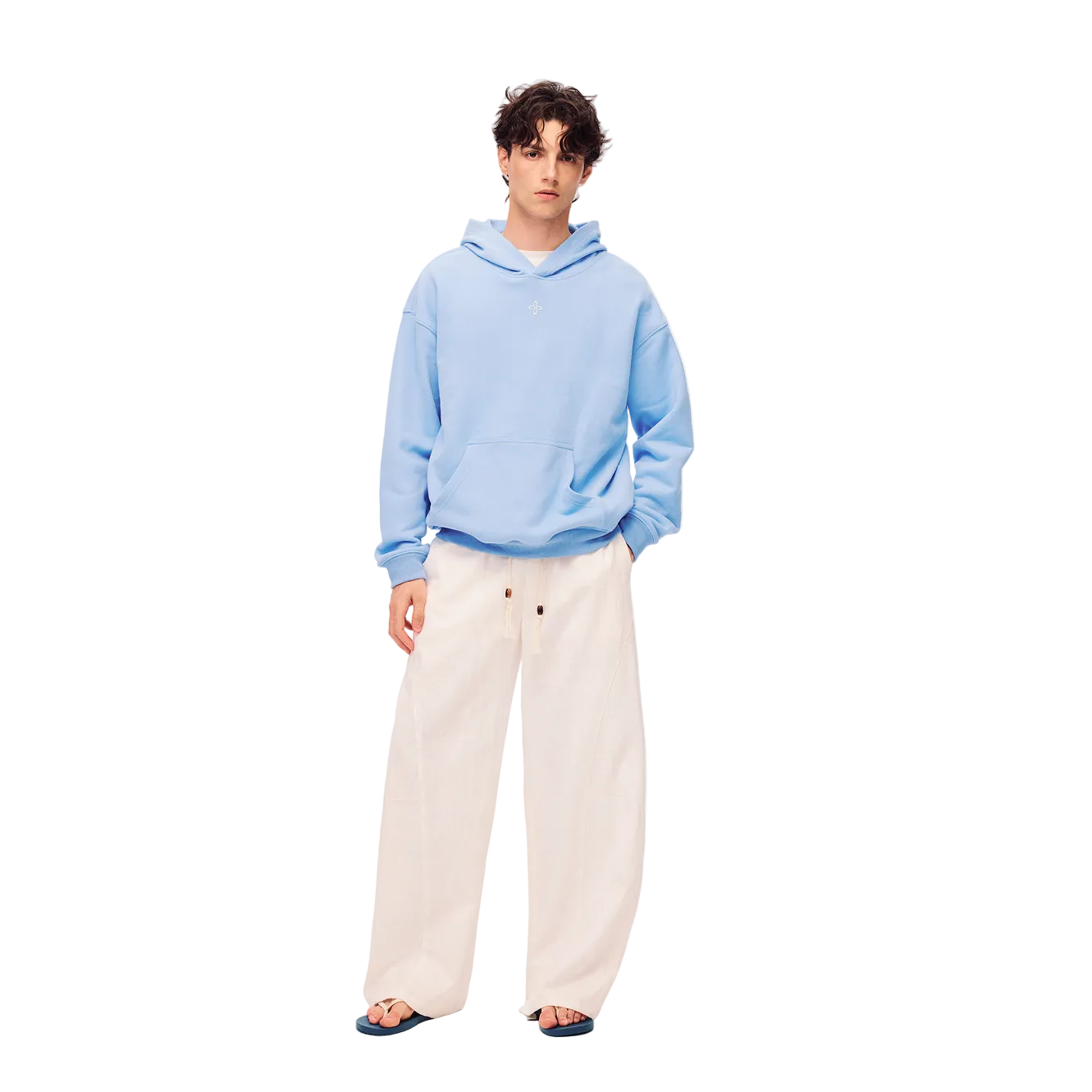 Blue Cross-Patterned Hoodie 